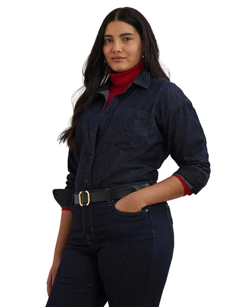 Lauren Ralph Lauren Women's Dark Blue Plus Size Denim Shirt | Lauren Ralph Lauren In Lebanon
