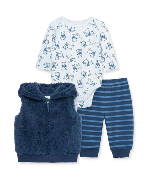 Little Me Baby Boy's Blue 3 Piece Vest Set |Little Me In Lebanon