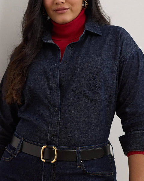 Lauren Ralph Lauren Women's Dark Blue Plus Size Denim Shirt | Lauren Ralph Lauren In Lebanon