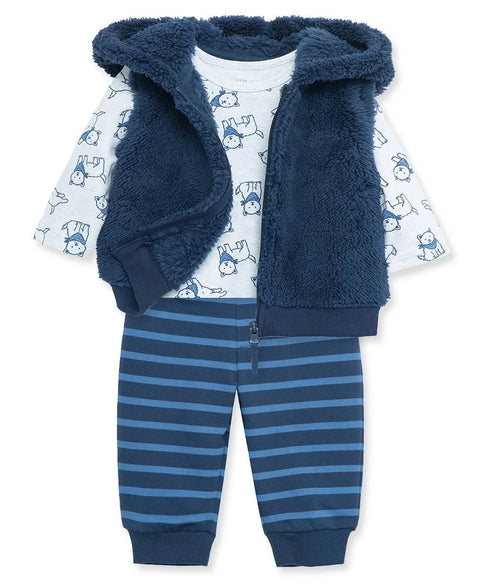 Little Me Baby Boy's Blue 3 Piece Vest Set |Little Me In Lebanon