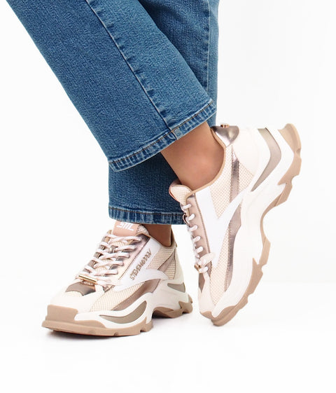 Steve Madden Women's Cream & Rose Gold Synthetic Zoomz Sneakers |Steve Madden In Lebanon