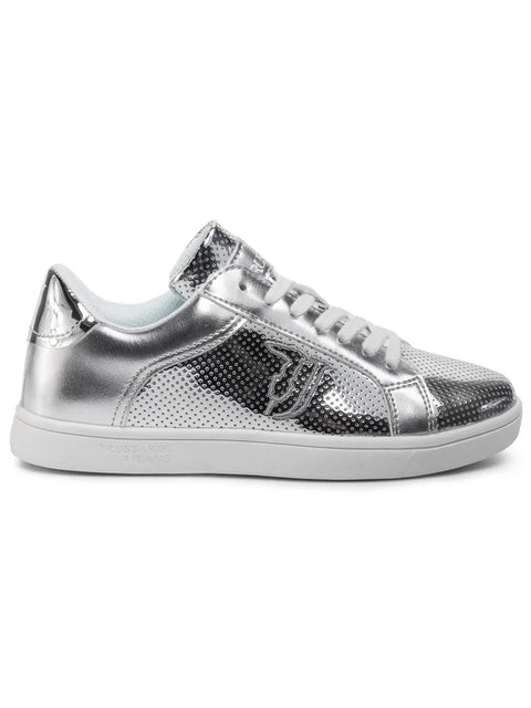 Trussardi Jeans Women's Silver Logo Ecoleather Sneakers |Trussardi Jeans In Lebanon
