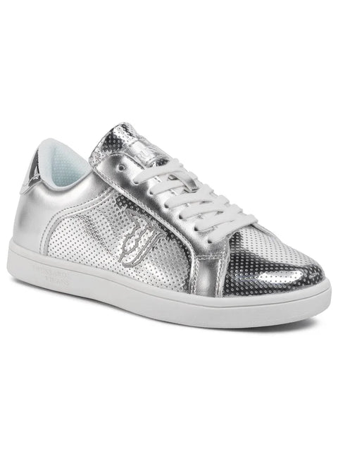 Trussardi Jeans Women's Silver Logo Ecoleather Sneakers |Trussardi Jeans In Lebanon