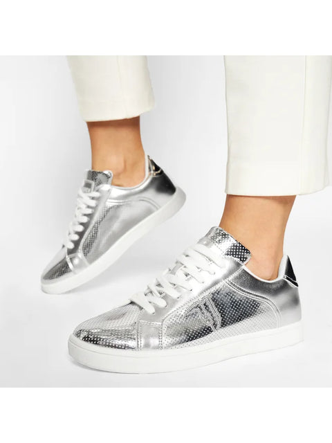 Trussardi Jeans Women's Silver Logo Ecoleather Sneakers |Trussardi Jeans In Lebanon