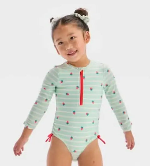 Cat & Jack Baby Girl's Green Long Sleeve Half Zip One Piece Rash Guard Swimsuit | Cat & Jack In Lebanon