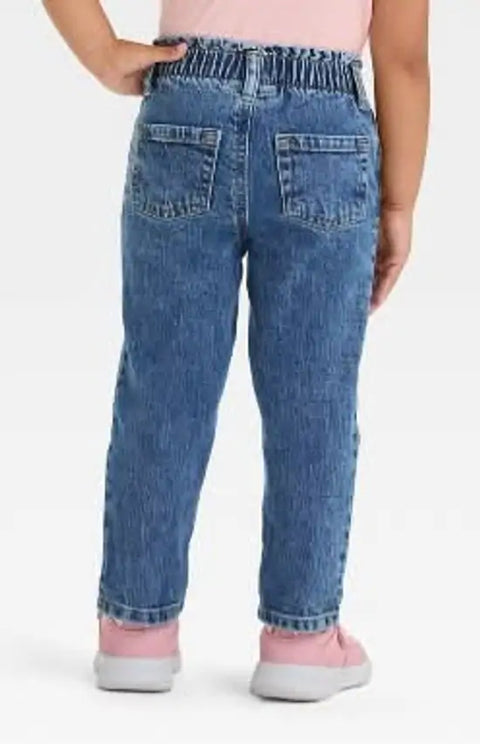 Cat & Jack Girl's Blue Mid Rise Elastic Waistband Toddler Paperbag Denim Pant | Cat & Jack In Lebanon