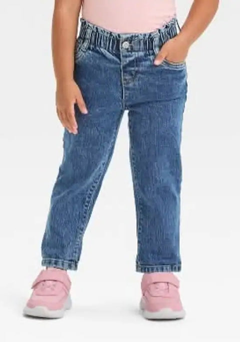 Cat & Jack Girl's Blue Mid Rise Elastic Waistband Toddler Paperbag Denim Pant | Cat & Jack In Lebanon