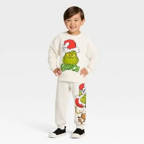 The Grinch Boy's White Christmas Fleece Sweatshirt & Jogger Set | The Grinch In Lebanon