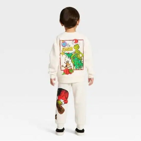 The Grinch Boy's White Christmas Fleece Sweatshirt & Jogger Set | The Grinch In Lebanon