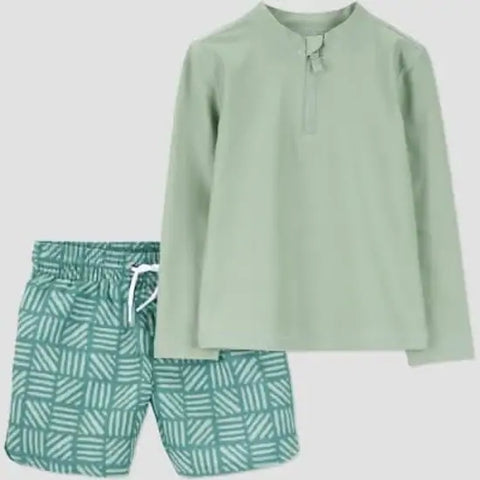 Carter's Boys' Toddler Long Sleeve Solid Green Rash Guard and Geometric Trunk Set | Carter's in Lebanon