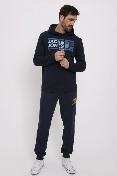 Jack & Jones Men's Navy Logo Printed Long Sleeve Hoodie |Jack & Jones In Lebanon