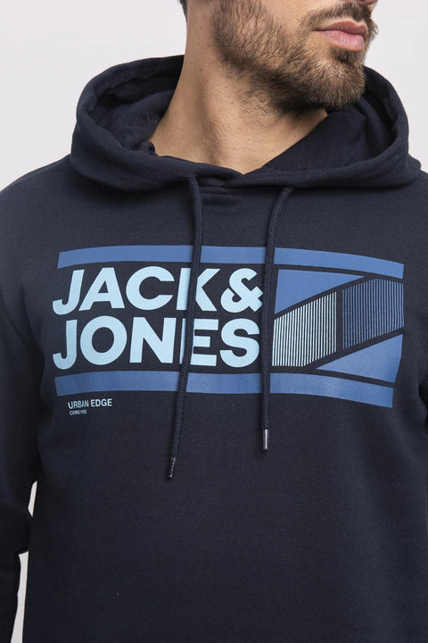 Jack & Jones Men's Navy Logo Printed Long Sleeve Hoodie |Jack & Jones In Lebanon