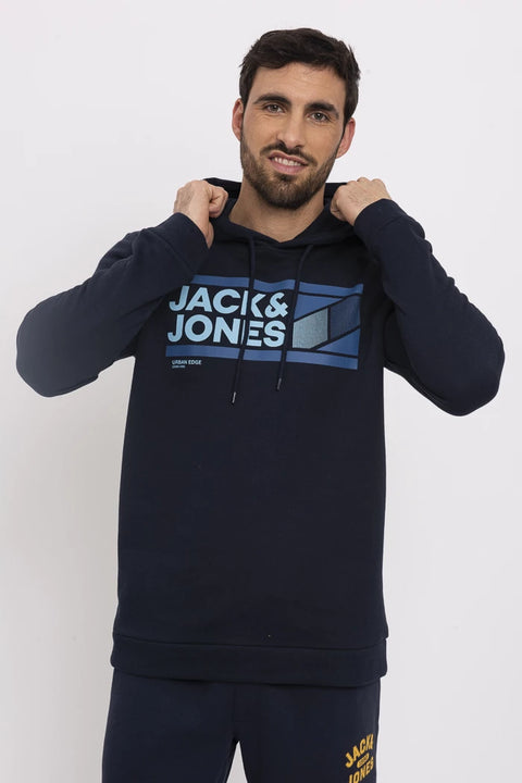 Jack & Jones Men's Navy Logo Printed Long Sleeve Hoodie |Jack & Jones In Lebanon