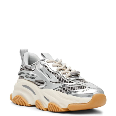 Steve Madden Women's Silver/Black Possession-E Sneakers | Steve Madden In Lebanon