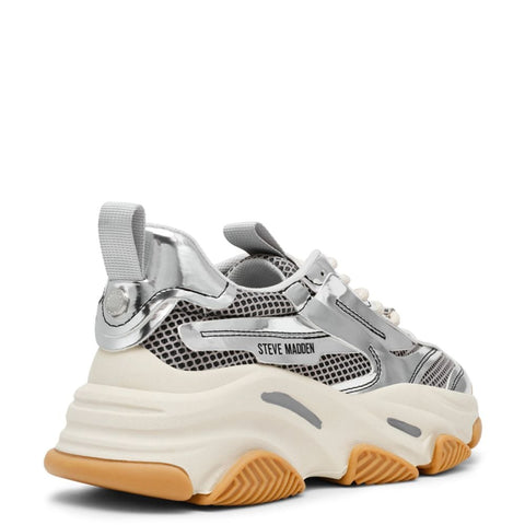 Steve Madden Women's Silver/Black Possession-E Sneakers | Steve Madden In Lebanon