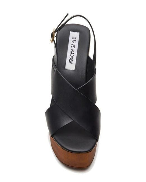 Steve Madden Women's Black Galaxy Wooden Platform Wedge Sandals | Steve Madden In Lebanon