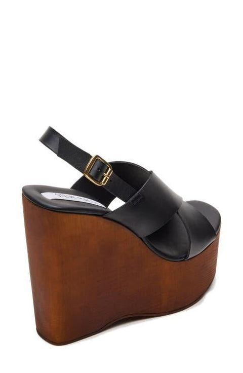 Steve Madden Women's Black Galaxy Wooden Platform Wedge Sandals | Steve Madden In Lebanon
