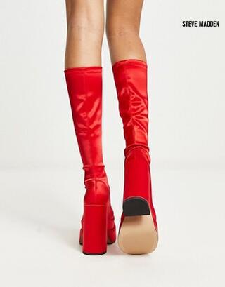 Steve Madden Women's Red Satin Cypress Heeled Boots |Steve Madden in Lebanon