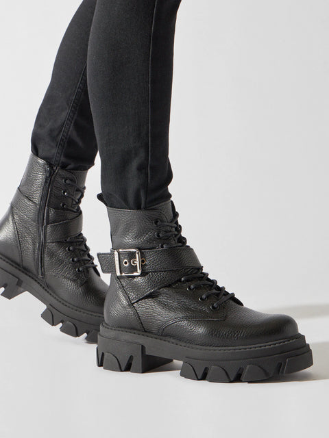 Steve Madden Women's Black Leather Scarponcini Boots | Steve Madden In Lebanon