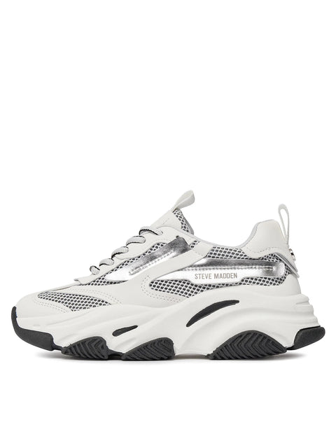 Steve Madden Women's Silver & White Possession-E Sneakers | Steve Madden In Lebanon