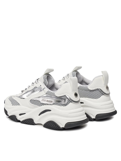Steve Madden Women's Silver & White Possession-E Sneakers | Steve Madden In Lebanon