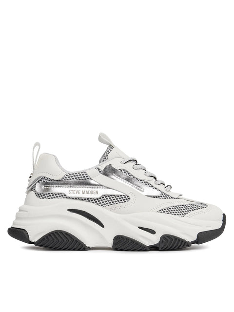 Steve Madden Women's Silver & White Possession-E Sneakers | Steve Madden In Lebanon