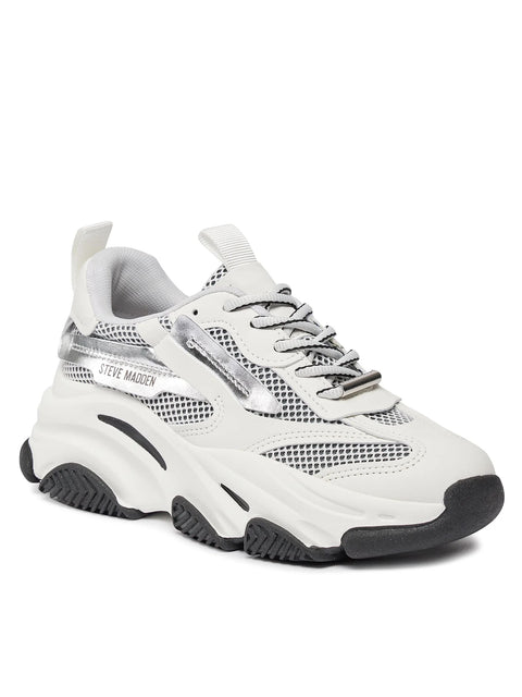 Steve Madden Women's Silver & White Possession-E Sneakers | Steve Madden In Lebanon