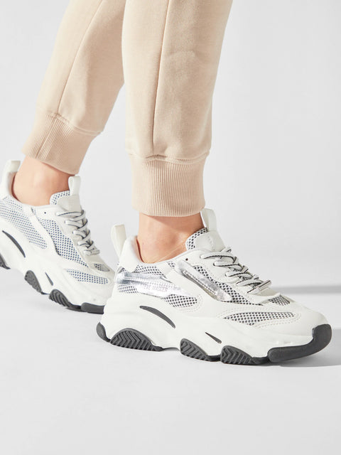 Steve Madden Women's Silver & White Possession-E Sneakers | Steve Madden In Lebanon