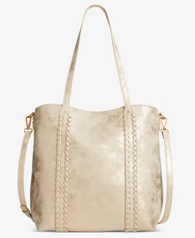 Beige handbag with braided details on a white background