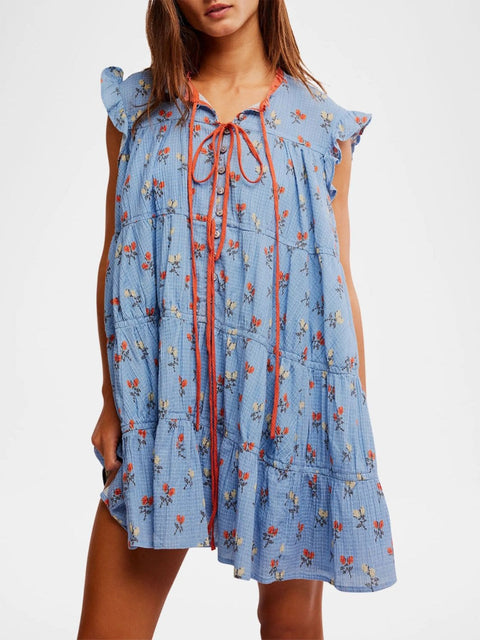 Free People Women's Blue Sundown Layered Ruffled Mini Dress | Free People In Lebanon