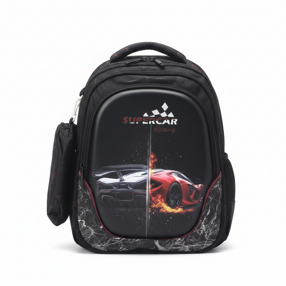 SD Black Super Car School Bag + Pencilcase