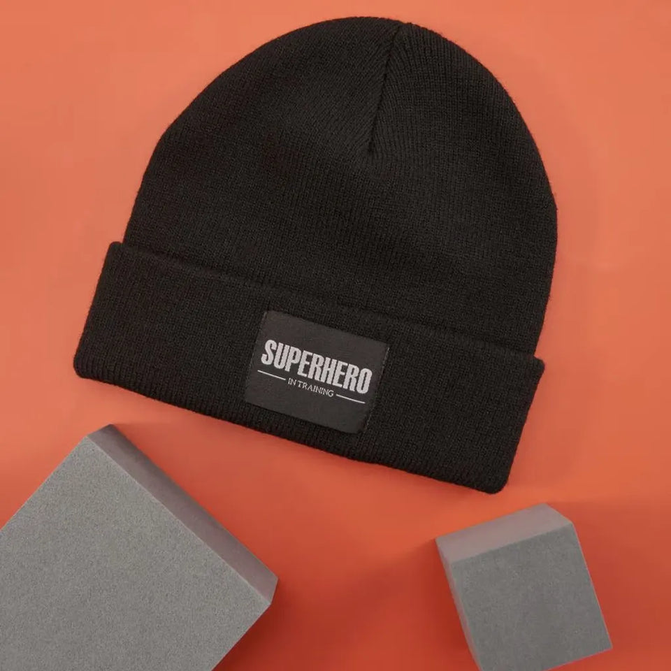 Sinsay Boy's Black Fold-Over Cuff & Front Patch Beanie