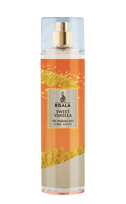 Risala Sweet Vanilla perfume spray bottle on a white background