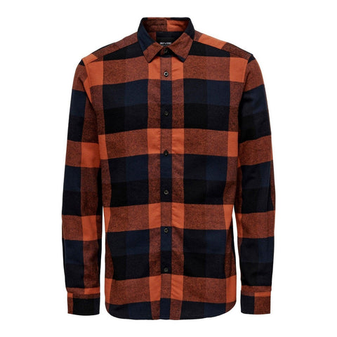 Only & Sons Men's Brick & Navy Buffalo Check Shirt | Only & Sons In Lebanon
