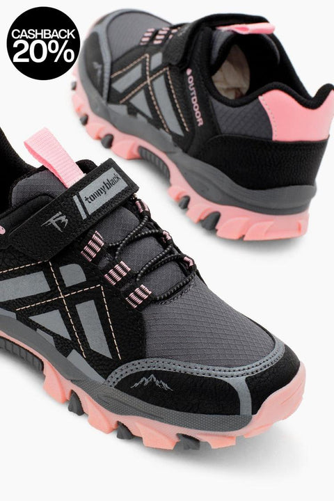 Tonny Black Kids Black & Pink Smoke Water Repellent Fabric Velcro Sneakers |Tonny Black In Lebanon