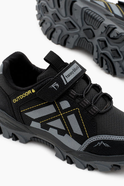 Tonny Black Kids Black Smoke Water Repellent Fabric Velcro Sneakers |Tonny Black In Lebanon