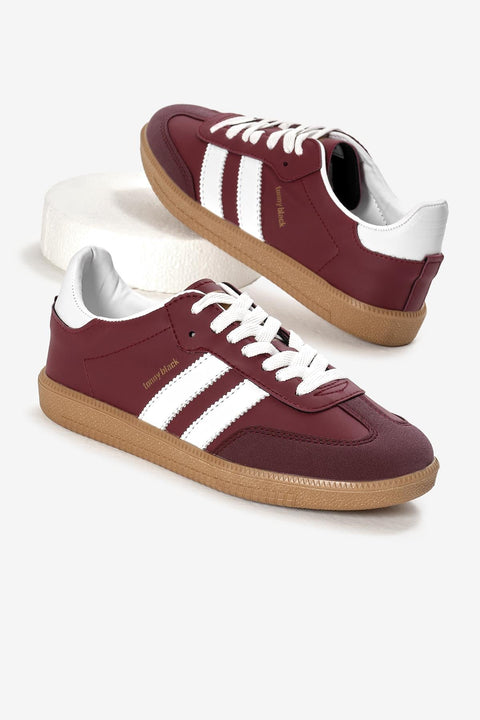 Tonny Black  Burgundy White-Striped Gum Sole Sneakers | Tonny Black in Lebanon
