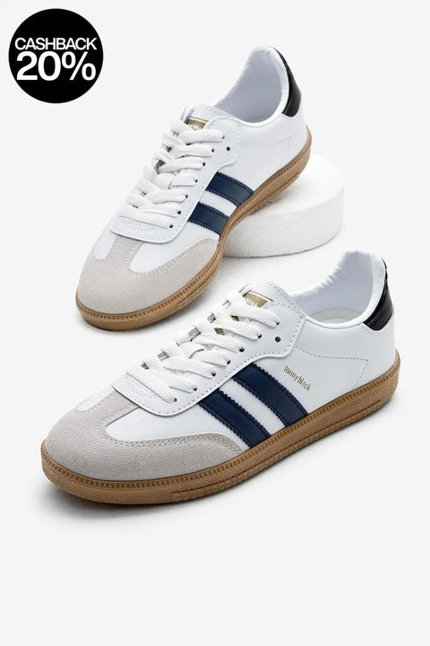 Tonny Black Unisex White & Navy Stripe Lace-Up Sneakers |Tonny Black In Lebanon