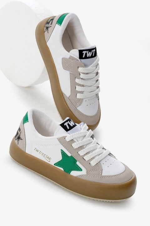 Tonny Black Kid's White & Green Laced And Velcro Sneakers | Tonny Black In Lebanon
