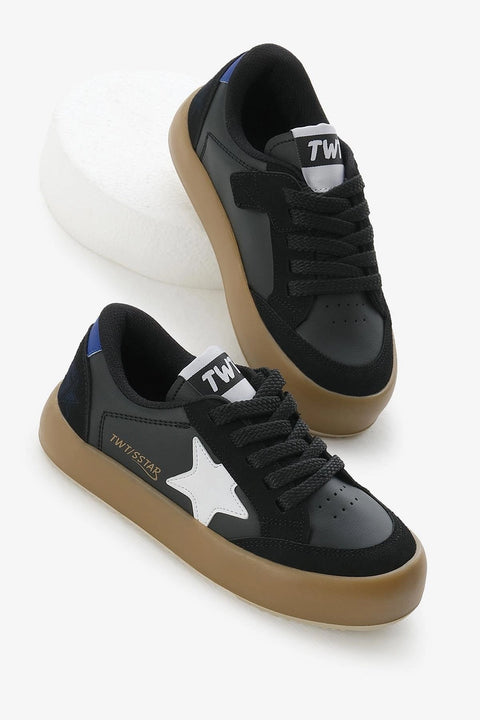 Tonny Black Kid's Black & White Laced And Velcro Sneakers | Tonny Black In Lebanon