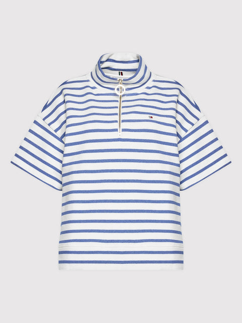 Tommy Hilfiger Women's Blue/White Long Sleeve Half-Zip T-Shirt | Tommy Hilfiger In Lebanon