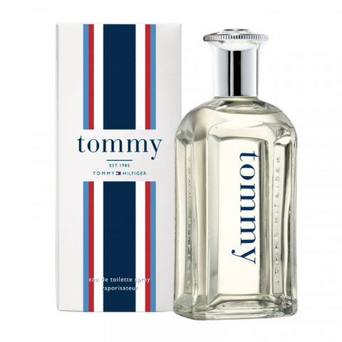 Tommy Hilfiger perfume bottle and packaging on a white background