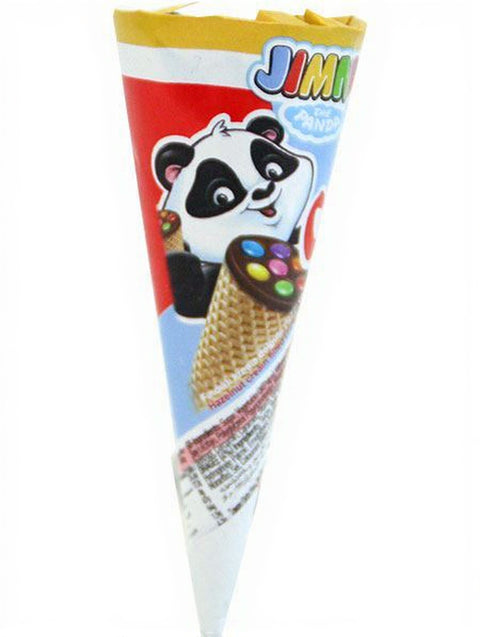 Colorful ice cream cone-shaped toy with a panda design on a white background