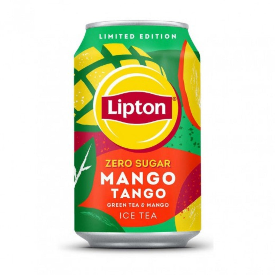 Lipton Mango Tango ice tea can on a white background