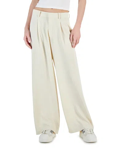 Ultra Flirt Women's Beige Airflow Pleated Wide-Leg Trousers | Ultra Flirt In Lebanon