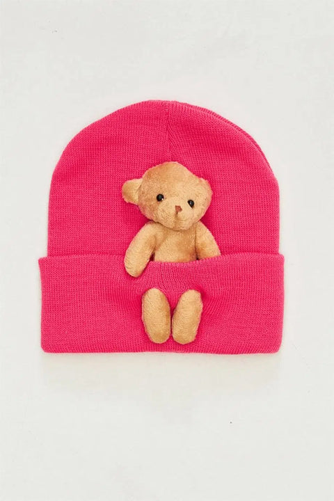 Recos Baby Girl Fuchsia Teddy Bear Winter Hat | Recos In Lebanon