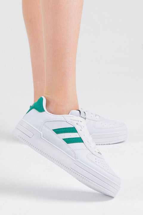 Tonny Black Women's White & Green Thermo Sole Side Striped Lace-up Sneakers | Tonny Black In Lebanon