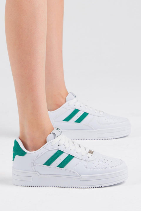Tonny Black Women's White & Green Thermo Sole Side Striped Lace-up Sneakers | Tonny Black In Lebanon