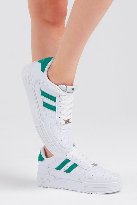 Tonny Black Women's White & Green Thermo Sole Side Striped Lace-up Sneakers | Tonny Black In Lebanon