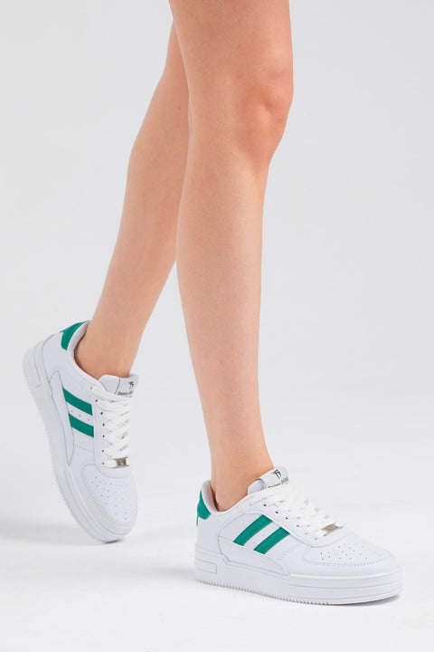 Tonny Black Women's White & Green Thermo Sole Side Striped Lace-up Sneakers | Tonny Black In Lebanon